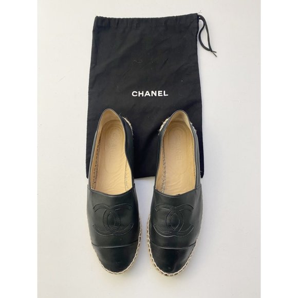 CHANEL Shoes - Chanel Black Leather Espadrilles Shoes
